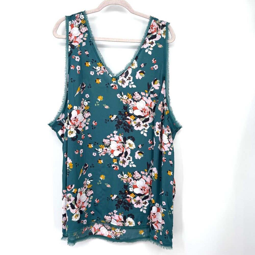 Torrid Georgette Raw Edge Tank Teal Womens plus size 5  5x Floral